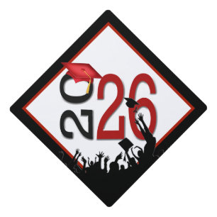 2026Graduation Red And Black Graduation Cap Topper