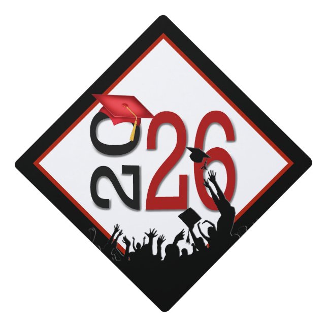 2026Graduation Red And Black Graduation Cap Topper (Front)