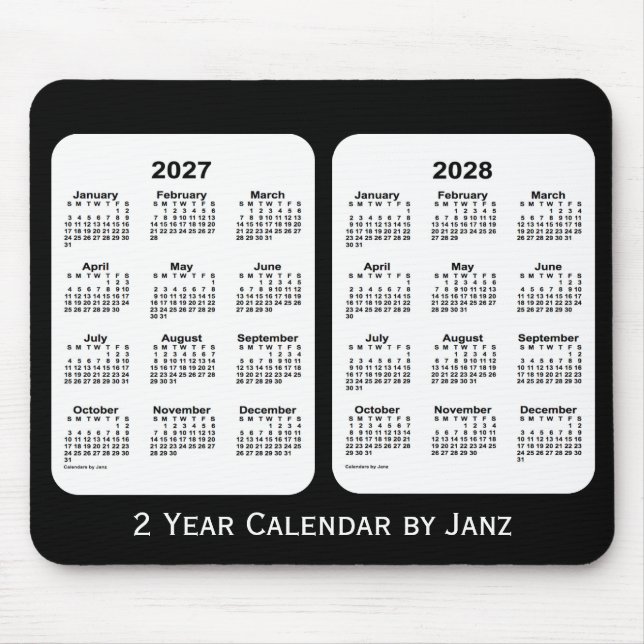 2027-2028 Black and White 2 Year Calendar by Janz Mouse Pad (Front)
