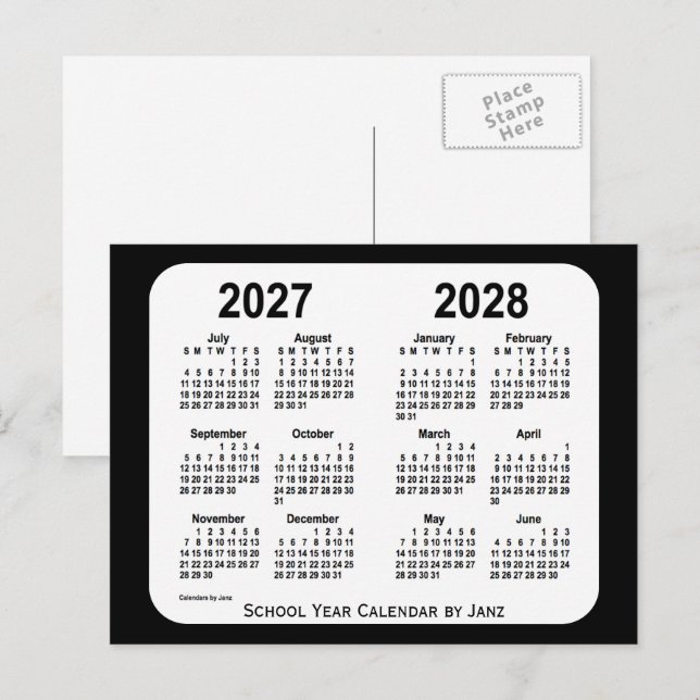 2027-2028 Black and White School Calendar by Janz Postcard | Zazzle