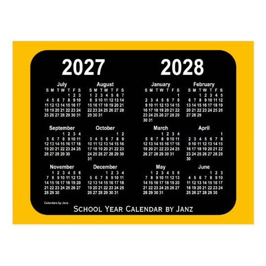 2027-2028 Gold Neon Mini School Calendar by Janz Postcard | Zazzle.com