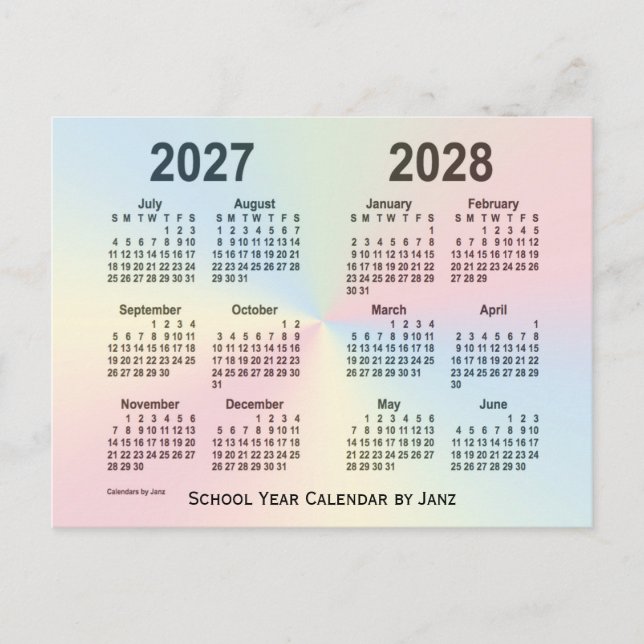 2027-2028 Rainbow Cloud School Calendar by Janz Postcard (Front)