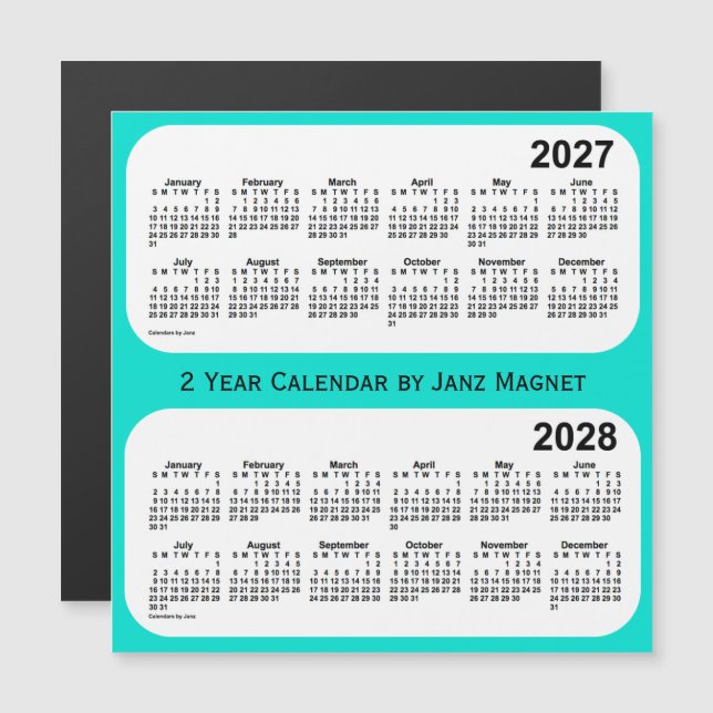 2027-2028 Turquoise 2 Year Calendar by Janz (Front/Back)