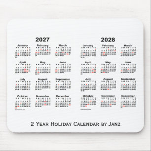 2027-2028 White 2 Year Holiday Calendar by Janz Mouse Pad