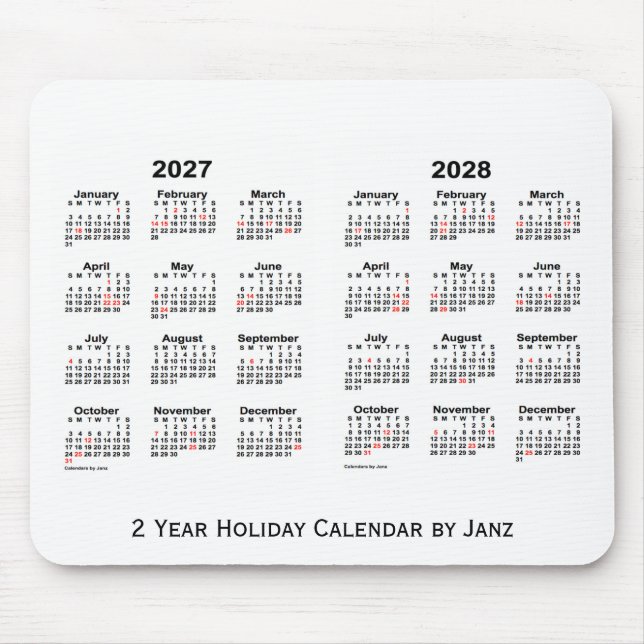 2027-2028 White 2 Year Holiday Calendar by Janz Mouse Pad (Front)