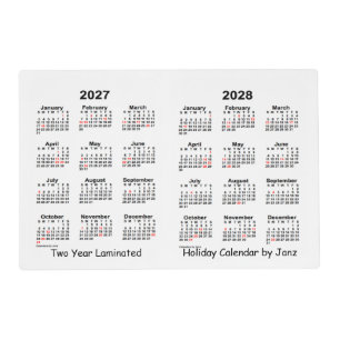 2027-2028 White 2 Year Holiday Calendar by Janz Placemat