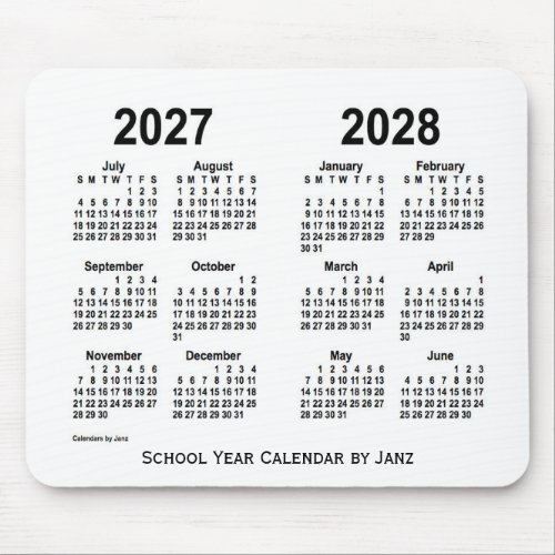 2027_2028 White School Calendar by Janz Mouse Pad