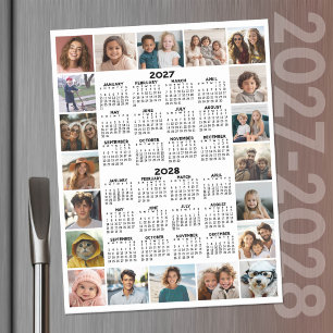 2027 2028 Year View Calendar with 20 photos Magnetic Dry Erase Sheet