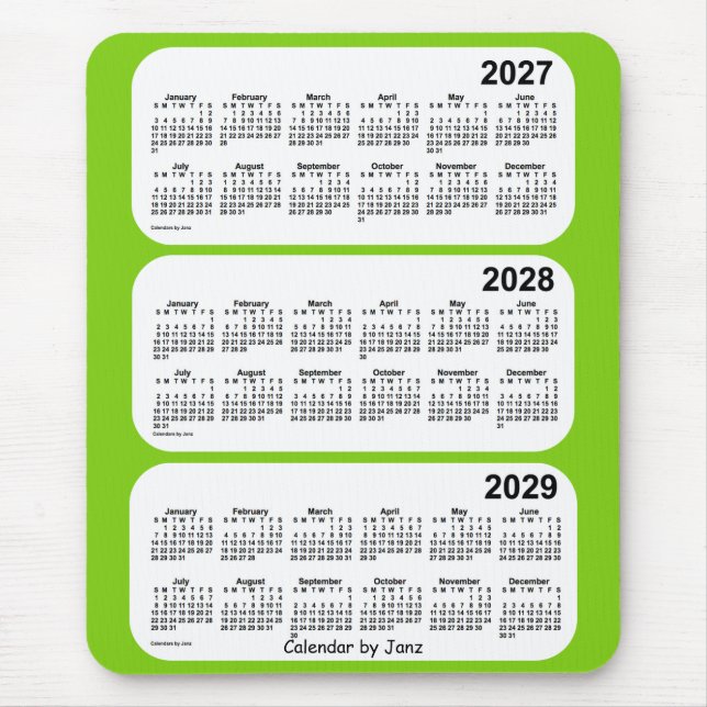 2027-2029 Yellow Green 3 Year Calendar by Janz Mouse Pad (Front)