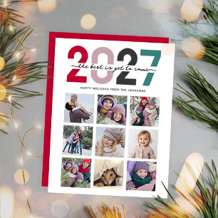 2027 9 Photo Christmas Red The Best Yet to Come Holiday Card