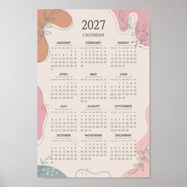 2027 Abstract Shape Boho Aesthetic Beige Calendar Poster (Front)