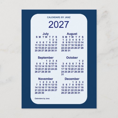 2027 Alice Blue 6 Month Mini Calendar by Janz Postcard