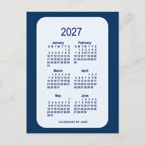 2027 Alice Blue 6 Month Mini Calendar by Janz Postcard