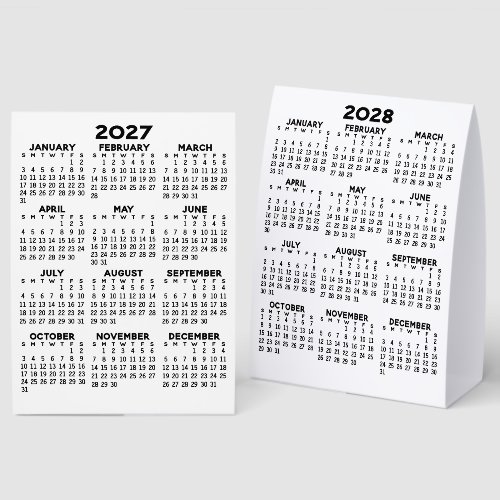 2027 and 2028 Minimalist Simple Black Calendar Paper Table Tent