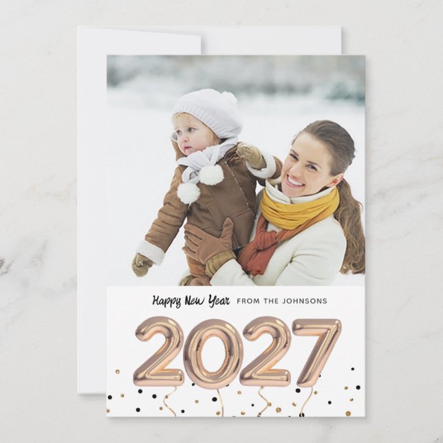 2027 Balloon Numbers Happy New Year Photo Holiday Card (Front)