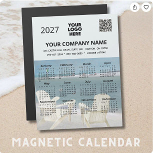 *2027 Beach Magnet Calendar Business Logo QR Code