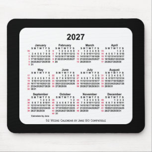 2027 Black 52 Weeks ISO Calendar by Janz Two Tone Mouse Pad
