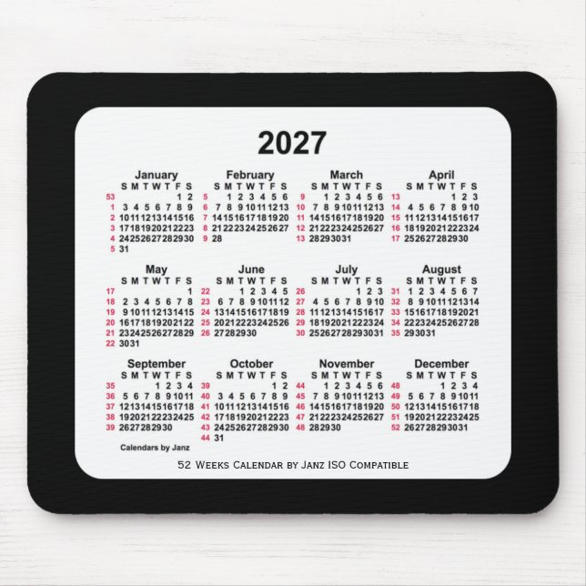 2027 Black 52 Weeks ISO Calendar by Janz Two Tone Mouse Pad (Front)