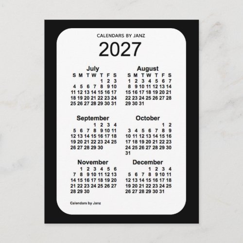 2027 Black 6 Month Mini Calendar by Janz Postcard