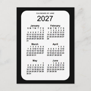 2027 Black 6 Month Mini Calendar by Janz Postcard