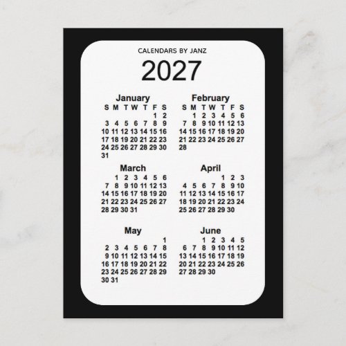 2027 Black 6 Month Mini Calendar by Janz Postcard