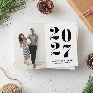 2027 Black Bold Typography New Year Photo Holiday Card