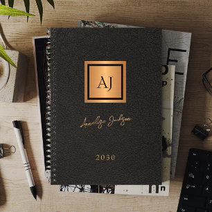 2027 Black gold monogrammed script name elegant Planner