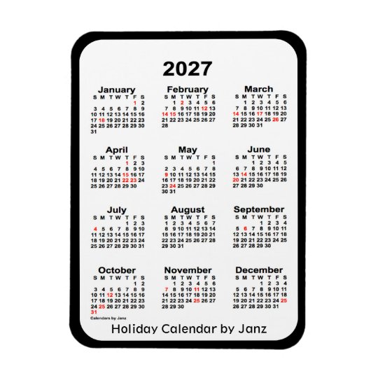 2027 Black Holiday Calendar by Janz Magnet | Zazzle.com