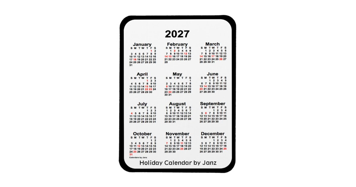 2027 Black Holiday Calendar by Janz Magnet