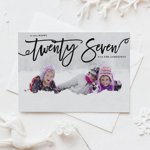 2027 Black Modern Calligraphy Photo New Year Holiday Card