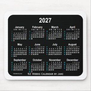 2027 Black Neon 52 Weeks Calendar by Janz Mouse Pad