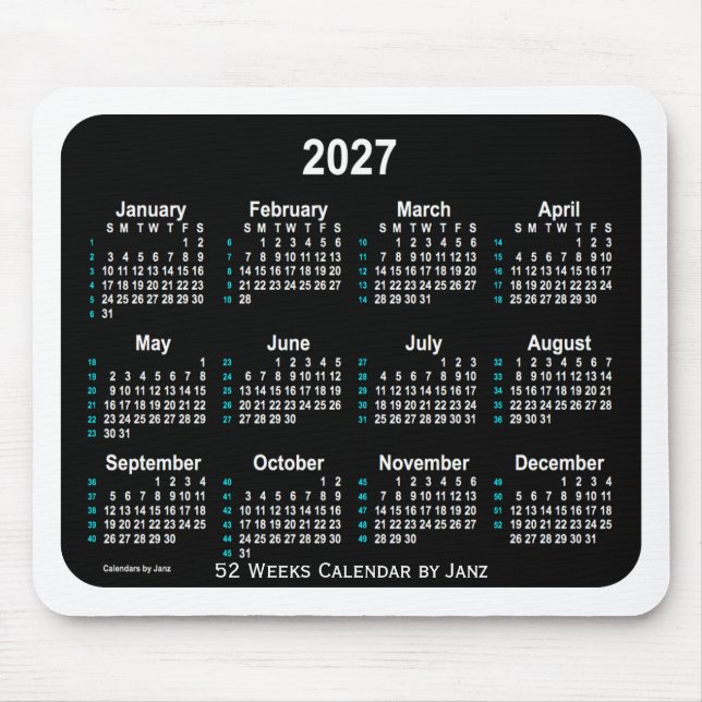 2027 Black Neon  52 Weeks Calendar by Janz Mouse Pad (Front)