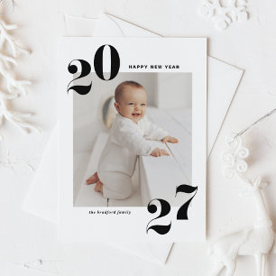 2027 Black Retro Bold Typography Photo New Year Holiday Card