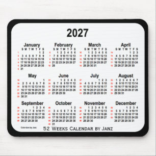 2027 Black Two Tone 52 Weeks Calendar by Janz Mouse Pad