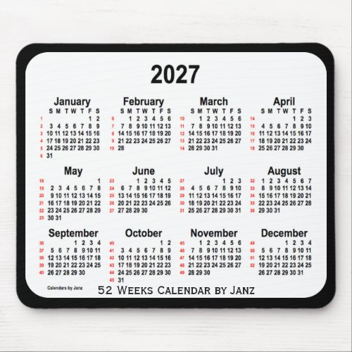 2027 Black Two Tone 52 Weeks Calendar by Janz Mouse Pad