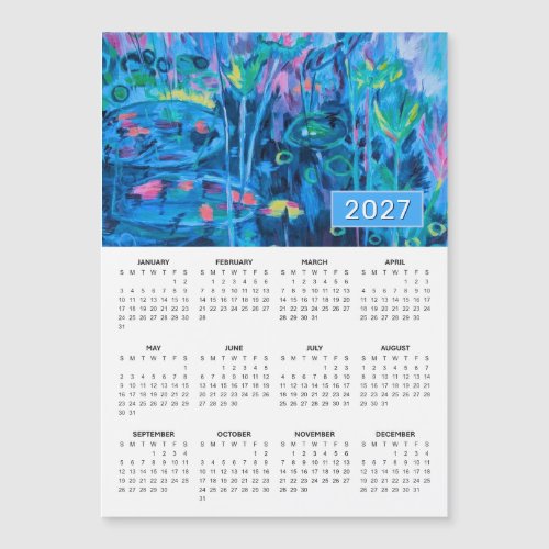 2027 Blue Floral Abstract Magnetic Calendar