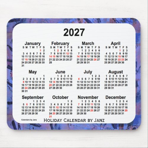 2027 Blue Holiday Art Calendar by Janz Mouse Pad