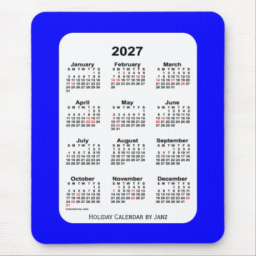 2027 Blue Holiday Calendar by Janz Mouse Pad