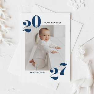 2027 Blue Retro Bold Typography Photo New Year Holiday Postcard