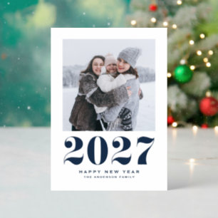 2027 Bold Retro Typography Happy New Year Letterpress Photo Cards