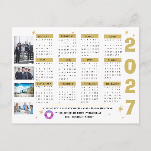 2027 Business Calendar Company Photo Holiday Postcard