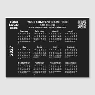 2027  Business Your Logo QR Black Calendar Magnet