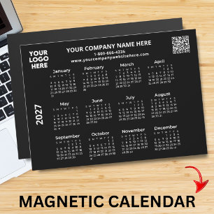 2027 Business Your Logo QR Black Calendar Magnet