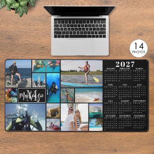 2027 Calendar 14 Photos Monogram Name Custom Color Desk Mat