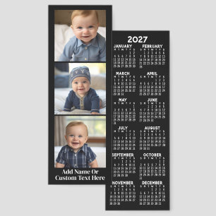 2027 Calendar 3 Photo Collage - Modern Black White Bookmarks