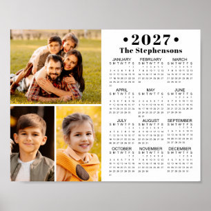 2027 Calendar 3 Photo Collage Personalized Poster