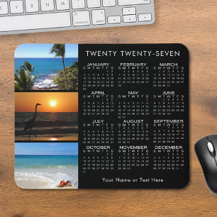 2027 Calendar 3 Photo Personalized Black Mouse Pad