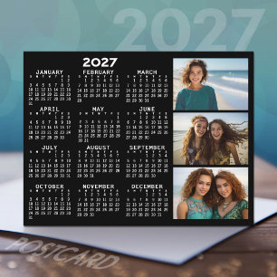 2027 Calendar 3 Photos Basic Black Minimal Postcard