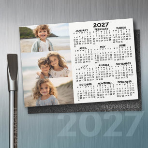 2027 Calendar - 3 Photos Basic Black White Magnet