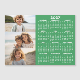2027 Calendar - 3 Photos Basic Green White Magnet